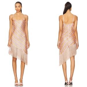 FOR LOVE & LEMONS Capri Bead Embellished Fringe Hem Asymmetric Mini Dress Sz 2